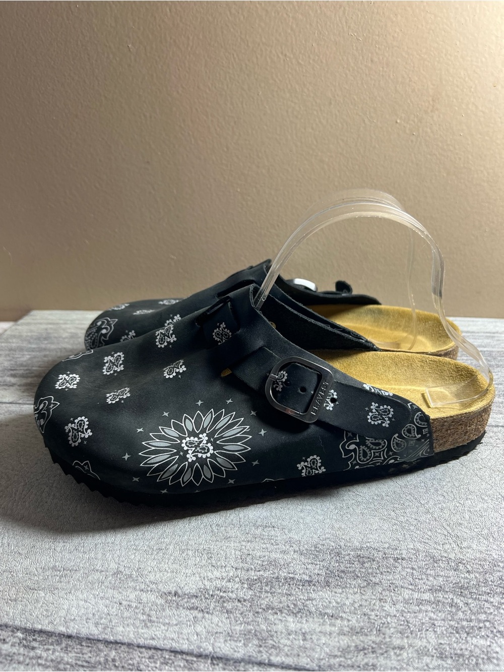 Bravest Studios Suede Black Paisley and White Mens Clogs Size 9